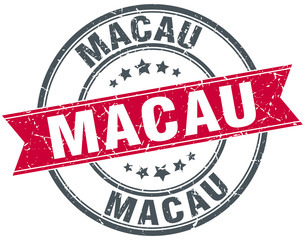 Macau red round grunge vintage ribbon stamp