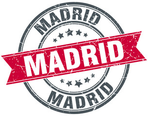 Madrid red round grunge vintage ribbon stamp