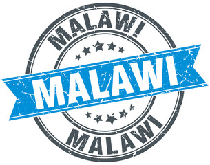 Malawi blue round grunge vintage ribbon stamp