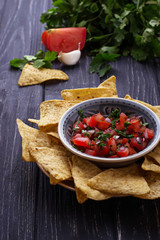 Mexican corn chips nachos with salsa dip