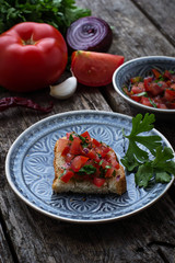 Mexican  tomato salsa sauce  and toasts