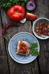 Mexican  tomato salsa sauce  and toasts