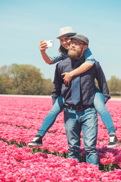 Couple in a tulip field