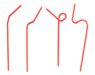 Red drinking straw isolated on white background