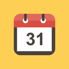 Flat design calendar icon, symbol on yellow background. 