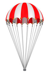 Parachute. The dome of red and white parachute with suspension system. Isolated. 3D Illustration