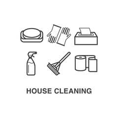 Fototapeta premium House cleaning icons set with soap, gloves, toilet facilities, mop and toilet paper icons.