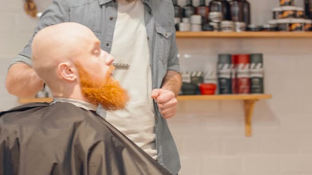 Professional pleasant barber working with his client