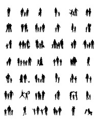 Black silhouettes of families at walking, vector