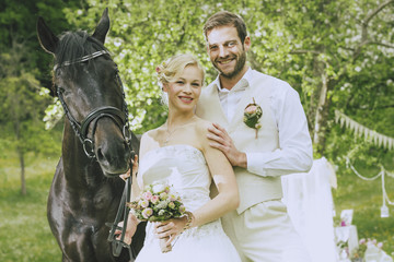 bridal couple in garden wedding