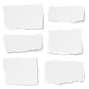 Set of paper different shapes tears isolated on white background