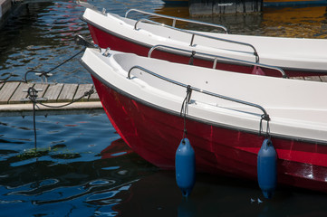 Boats moored at the marina