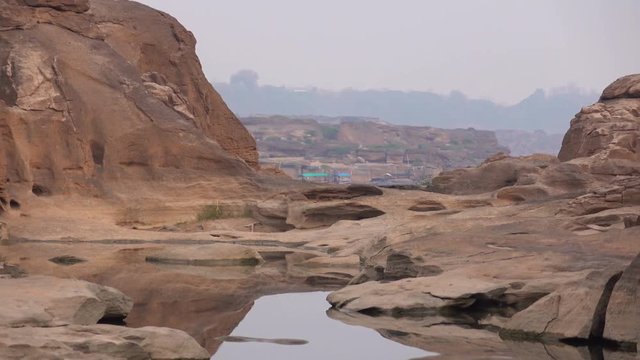 Sam Phan Bok Grand Stone Ubon Ratchathani, Thailand Grand Canyon's natural beauty in the mekong river at low tide.4k