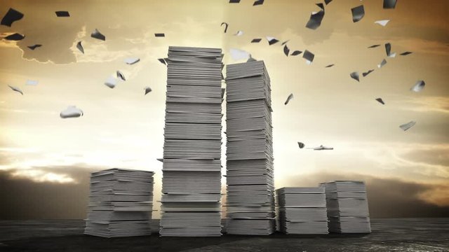 Stressful business work, too many stack of paper. Business concept in overload work.