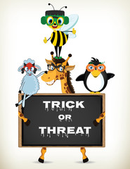 Cartoon animal halloween characters.