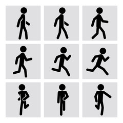 Walking and running people vector icons