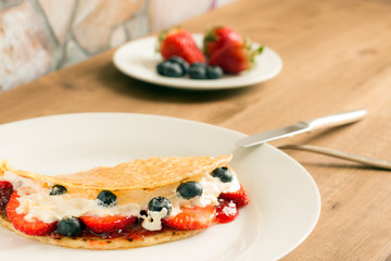 fresh pancakes with fruits