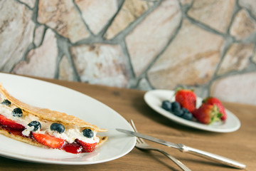 fresh pancakes with fruits