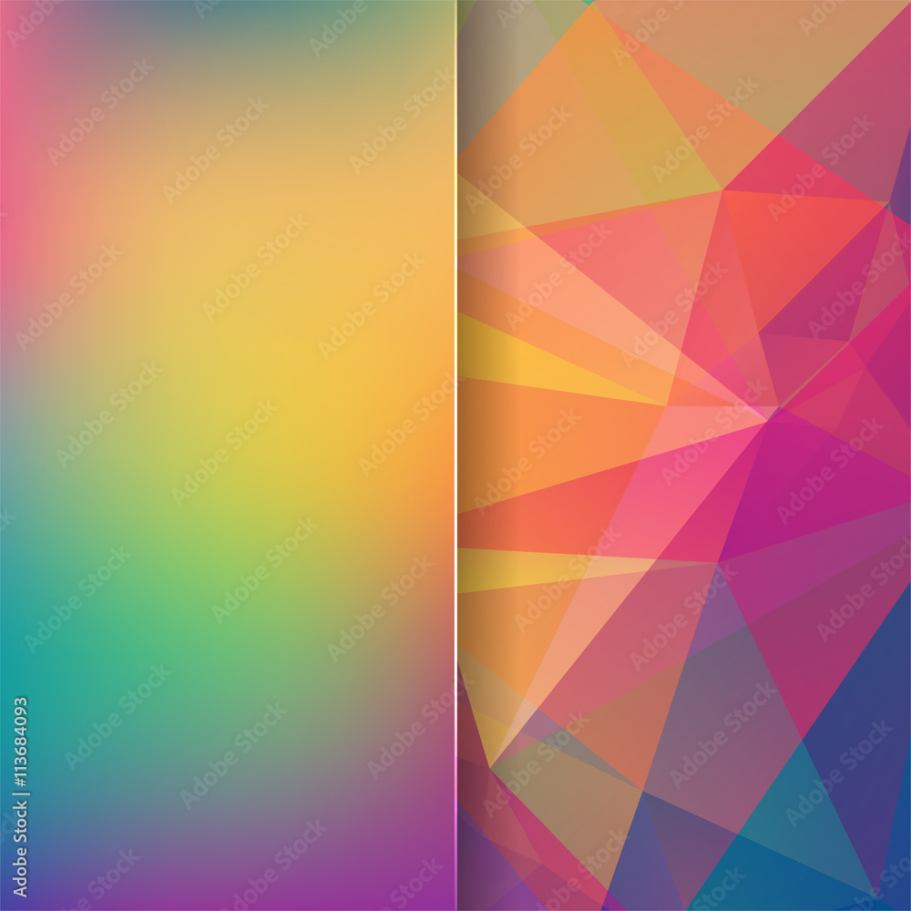 Poster abstract background consisting of rainbow-colored triangles and