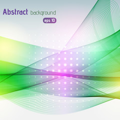 Colorful smooth light lines background. Yellow, pink, green colors