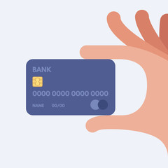 Hand holding credit card. Vector illustration. Flat design style.