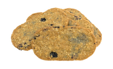 Blueberry wafer cookies isolated on a white background side view.