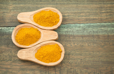 Turmeric powder on wooden background