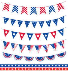 Fototapeta premium Set of different garland with flag ribbons. American Independence Day 4th of July. Vector illustration