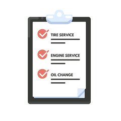 Checklist car maintenance. List icon. Vector flat illustration isolated on white background.