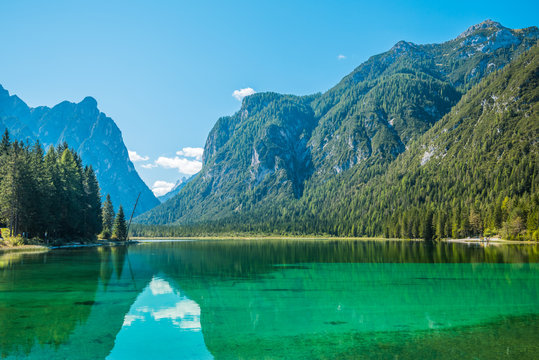 Beautiful mountain lake in Dolomites