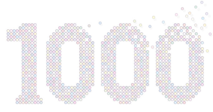 Thousand pastel colored bubbles representing number THOUSAND - exactly counted - isolated vector illustration on white background.