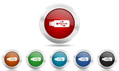 Steel glossy round colored web  vector icon set