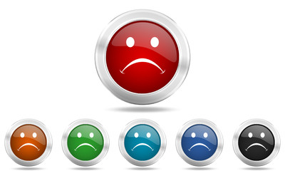 Steel glossy round colored web  vector icon set