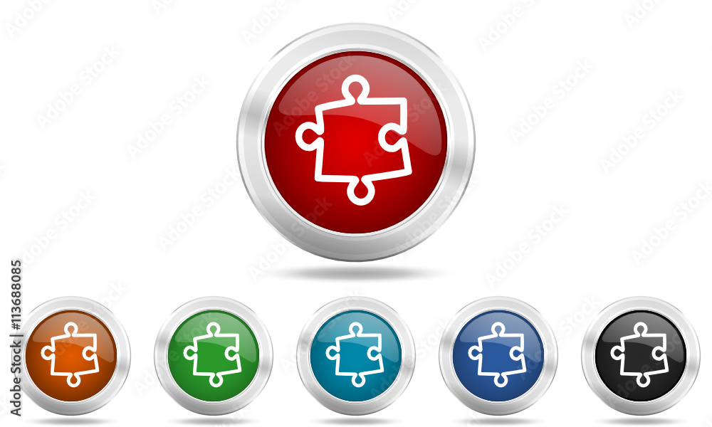 Poster web glossy colored vector puzzle icon set
