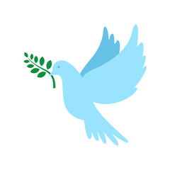 Dove of peace and olive branch. International Peace Day. Vector illustration.