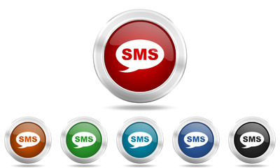 Web glossy colored vector sms icon set