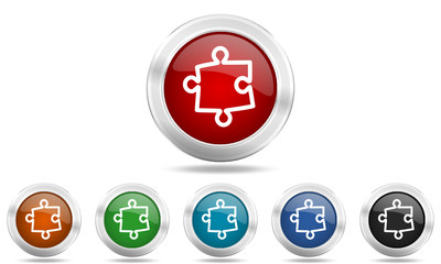 Web glossy colored vector puzzle icon set