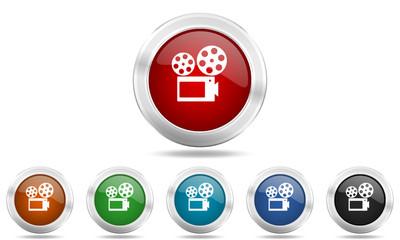 Web glossy colored vector cinema icon set