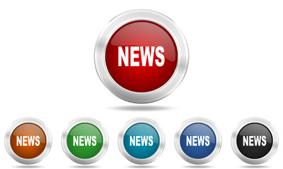 Metallic chrome round vector glossy news  icon set