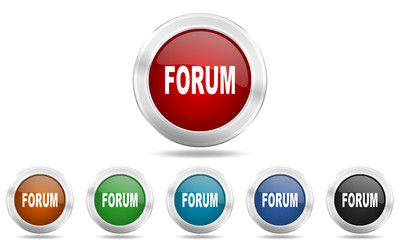 Metallic chrome round vector glossy forum icon set