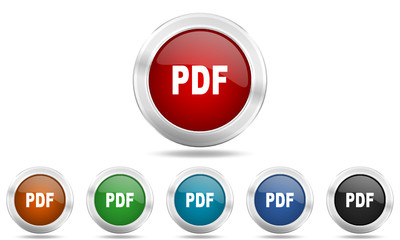 Metallic chrome round vector glossy pdf icon set
