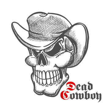 Skull Of Dead Cowboy In Hat Sketch Symbol
