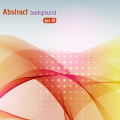 Colorful smooth light lines background. Yellow, orange, pink, red colors