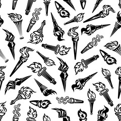 Black and white seamless flaming torches pattern