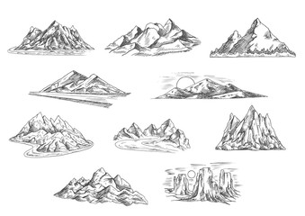 Mountain landscapes sketches for nature design