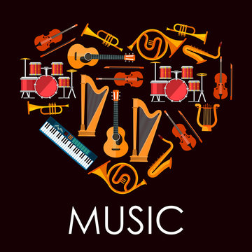 Love music heart made up of musical instruments