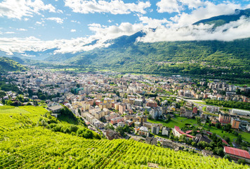 Fototapeta na wymiar Sondrio - Valtellina (IT) - Panoramica con vigneti
