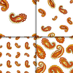 Vector illustration of seamless paisley pattern set