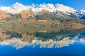Fototapeta na wymiar Mountain reflection in Glenorchy, New Zealand