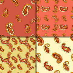 Vector illustration of seamless paisley pattern set